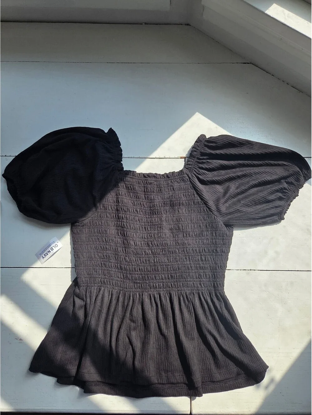 Old Navy Black Puff Sleeve Peplum Top Medium NWT